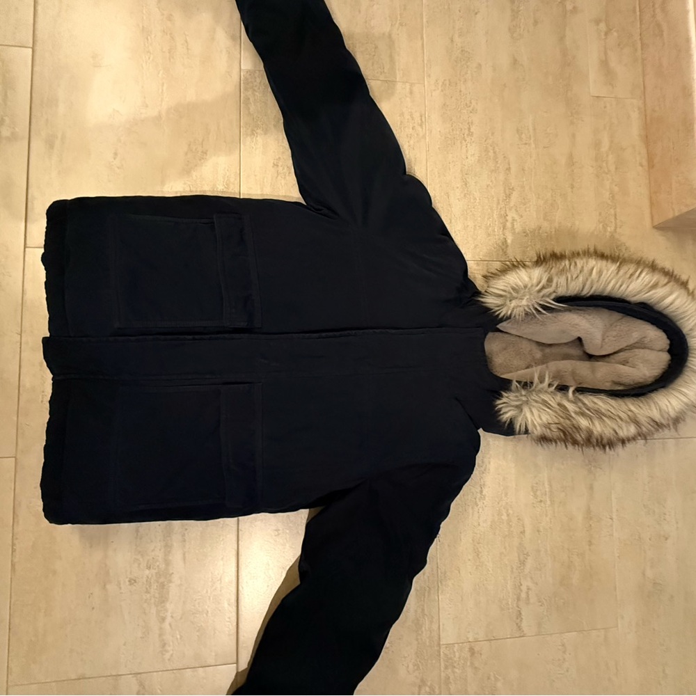 Abercrombie Kids Navy Ski Jacket with Faux Fur Hood